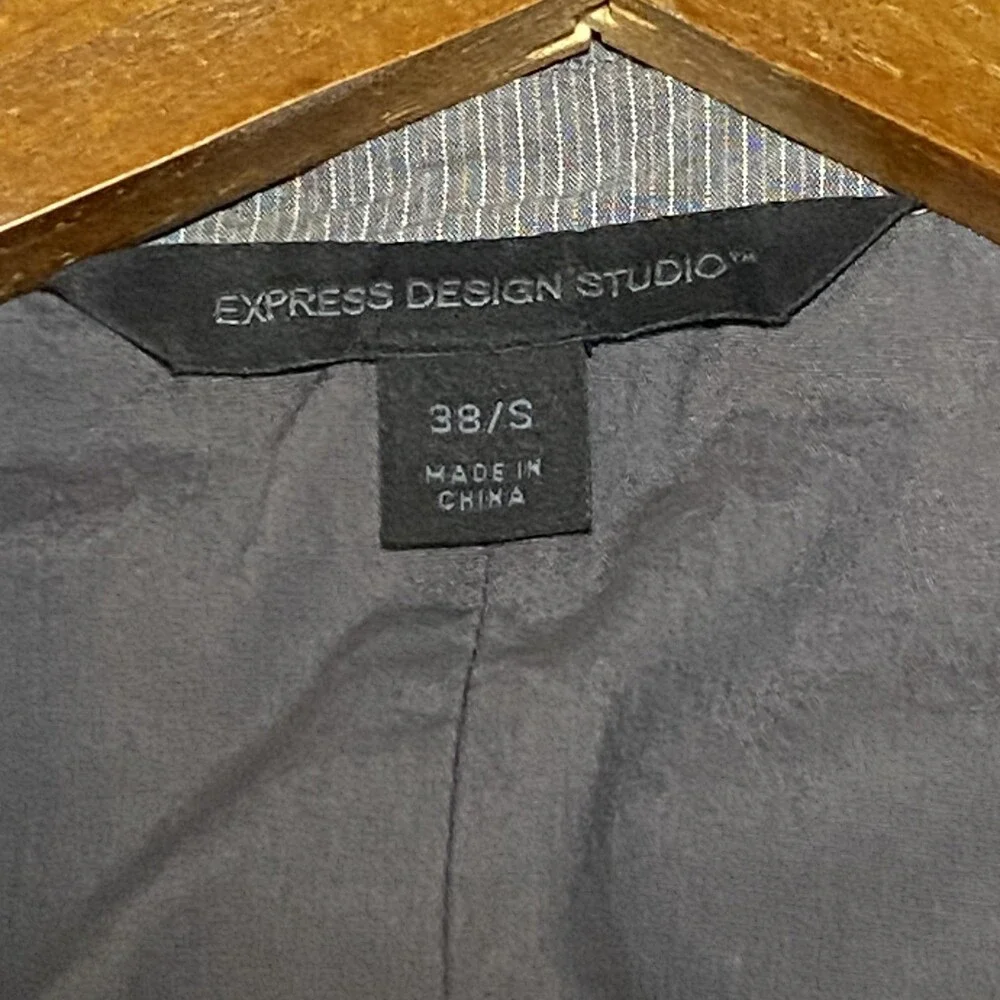Vintage Express Studio Men’s Blazer Slim Fit‎ Gray Pinstripe 38S Y2K Preppy